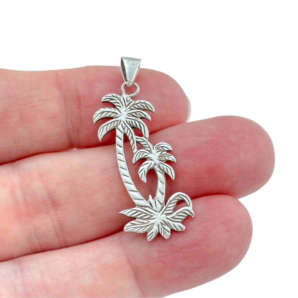Vintage Sterling Silver 925 Twin Palm Tree Pendant